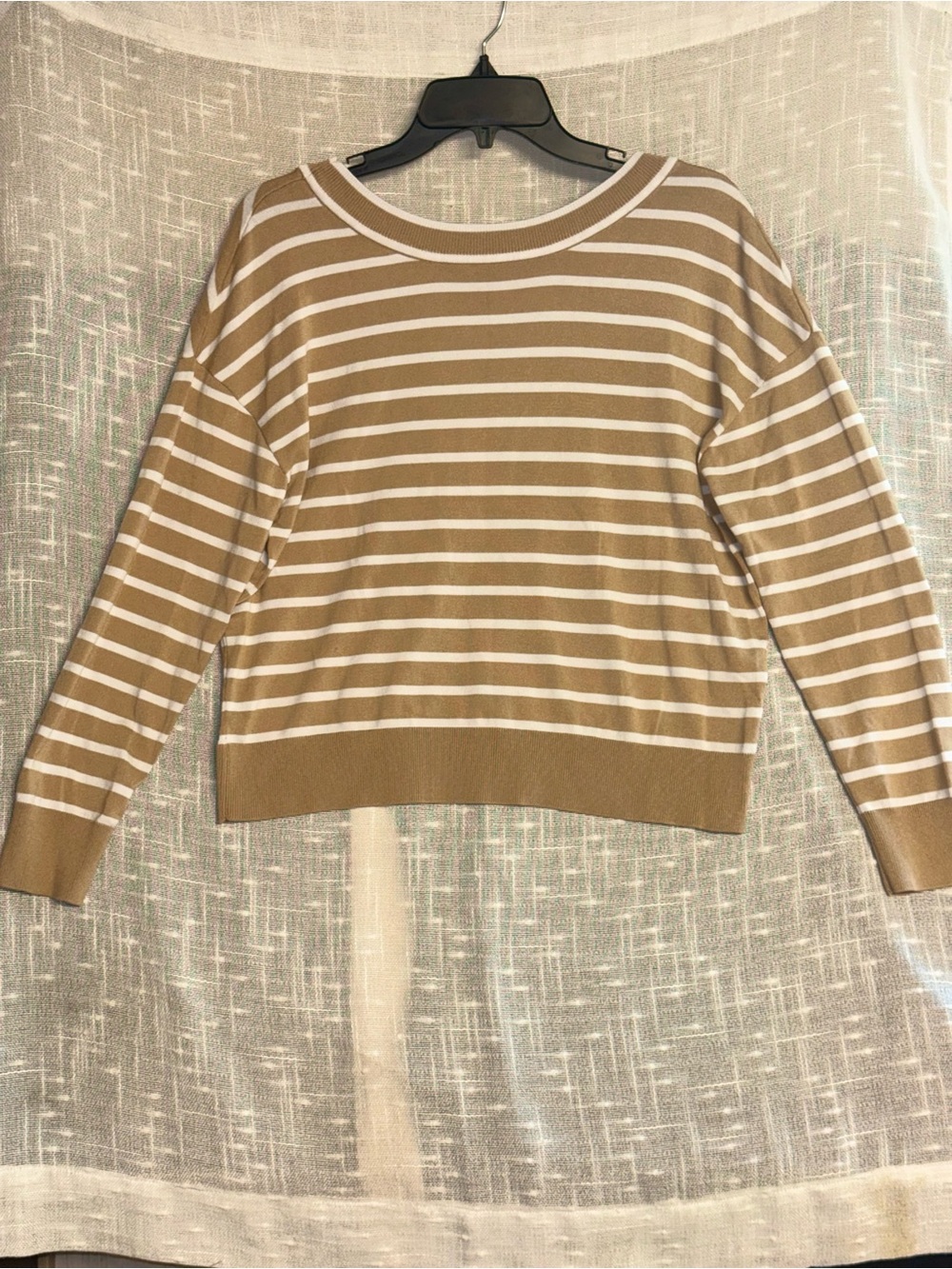 Express Striped Crewneck Sweater - Tan & White oversized